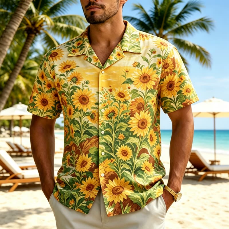 Vintage Hawaiian Floral Shirt - Men's vintage watercolor floral print Hawaiian