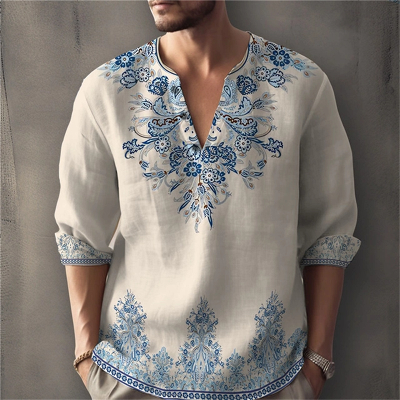 Men's Summer New Retro Fashion - Mens Linen Shirt Long Sleeve 评论和价格