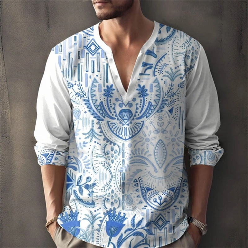 Men's Summer New Retro Fashion - Mens Linen Shirt Long Sleeve 评论和价格