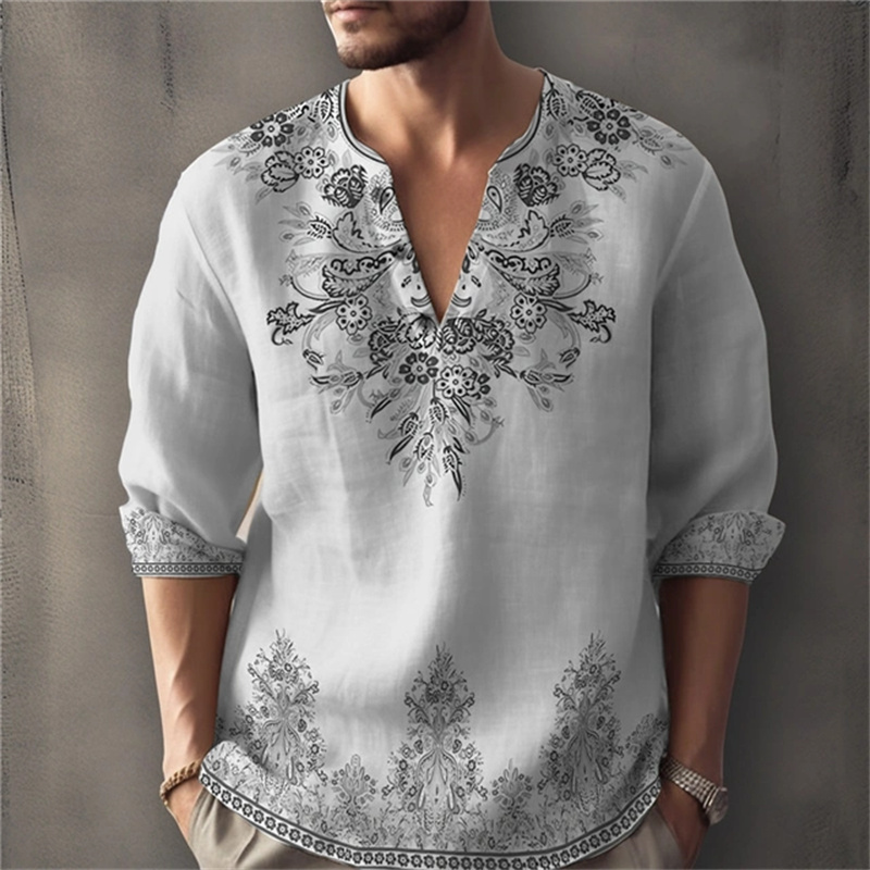 Men's Summer New Retro Fashion - Mens Linen Shirt Long Sleeve 评论和价格