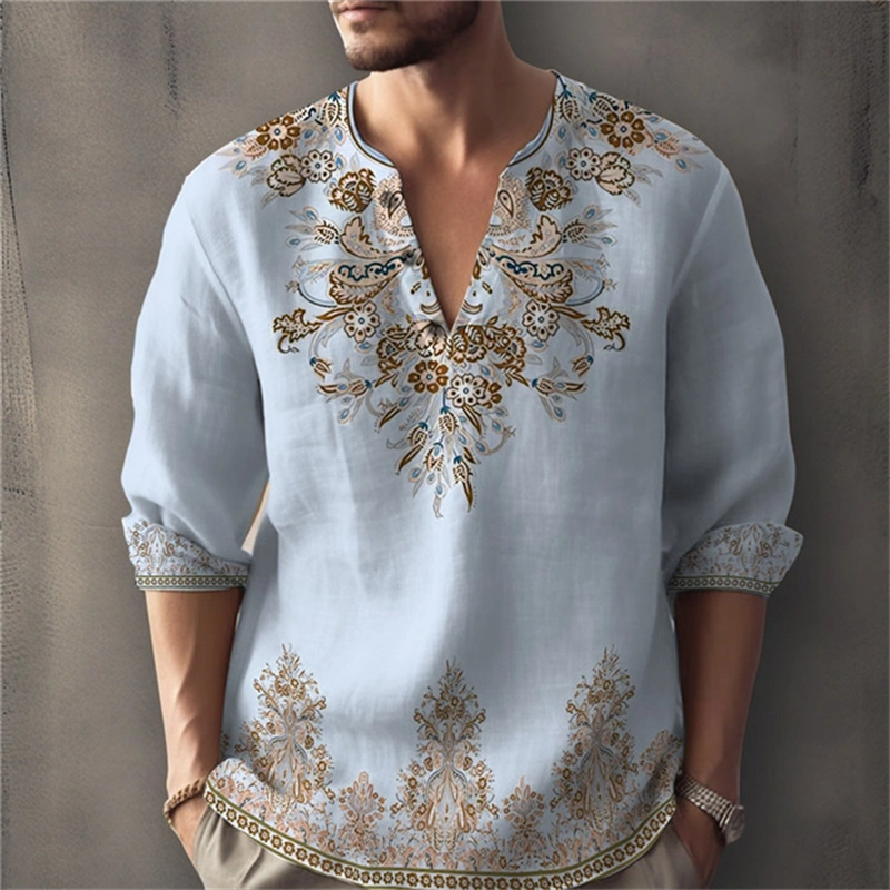 Men's Summer New Retro Fashion - Mens Linen Shirt Long Sleeve 评论和价格