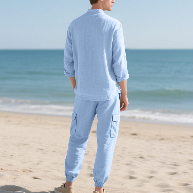 Men's Linen Breathable Two-Pie - Mens Linen Shirt Long Sleeve 评论和价格