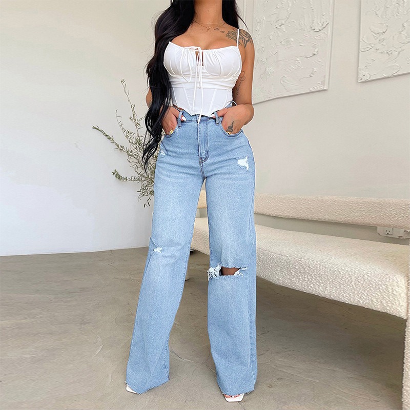 Trendy Distressed Ripped Jeans - Jeans 评论和价格
