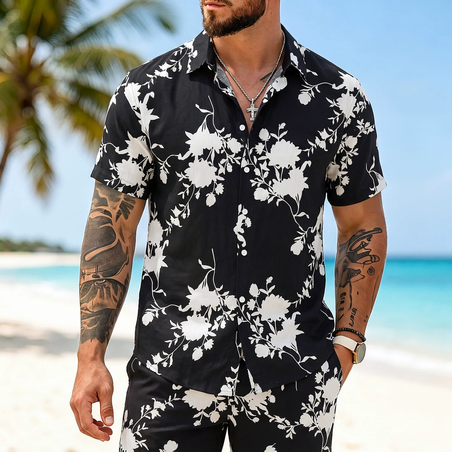 Man Vacation Clothes Summer Ha - Vintage Hawaiian Floral Shirt 评论和价格