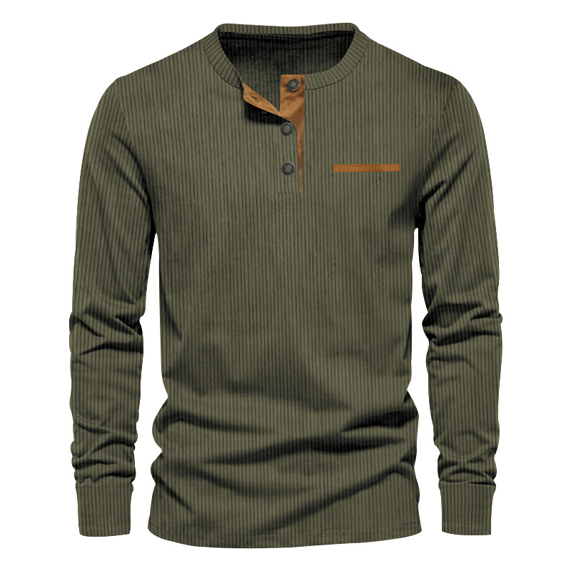 New Men's Long Sleeve T-shirt  - Corduroy Button Up Shirt Men 评论和价格