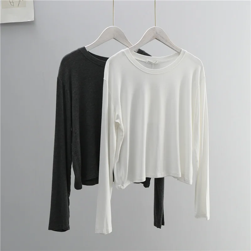 O Neck Cotton Blend Long Sleev - T-Shirts 评论和价格