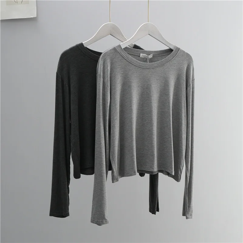 O Neck Cotton Blend Long Sleev - T-Shirts 评论和价格