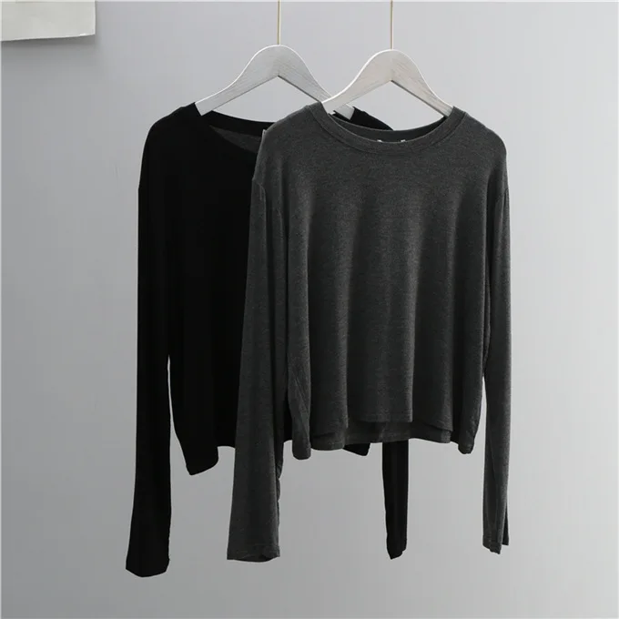 O Neck Cotton Blend Long Sleev - T-Shirts 评论和价格