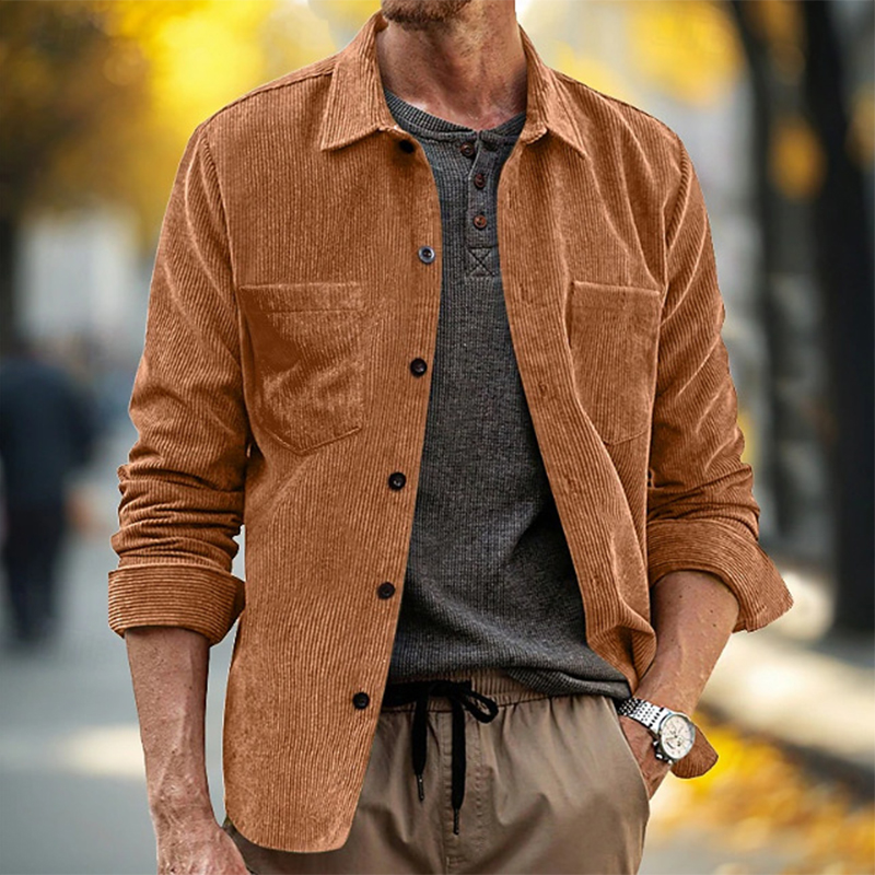 Spring Fall Daily Leisure Mens - Corduroy Button Up Shirt Men 评论和价格