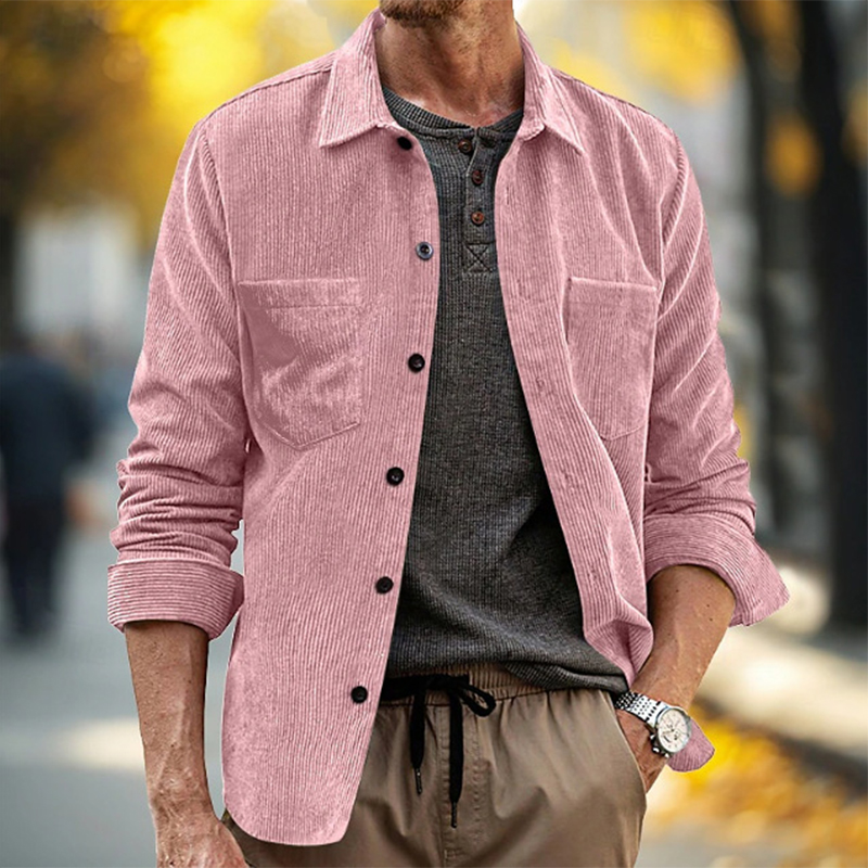 Spring Fall Daily Leisure Mens - Corduroy Button Up Shirt Men 评论和价格