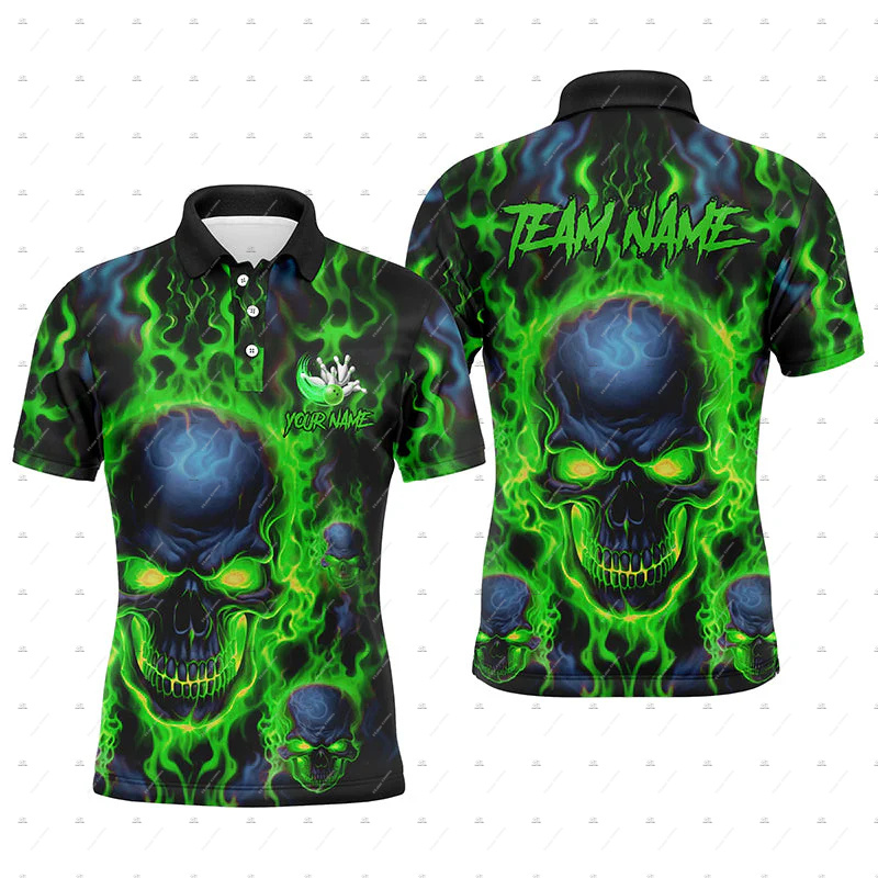 Custom Name Bowling Skull Flam - Short Sleeve Bowling Shirt Retro 评论和价格