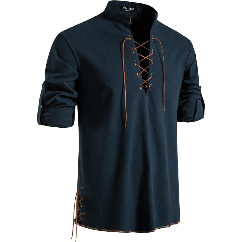 Mens Pirate Shirt Viking Retro - Medieval Gothic Lace Up Pirate Shirt 评论和价格