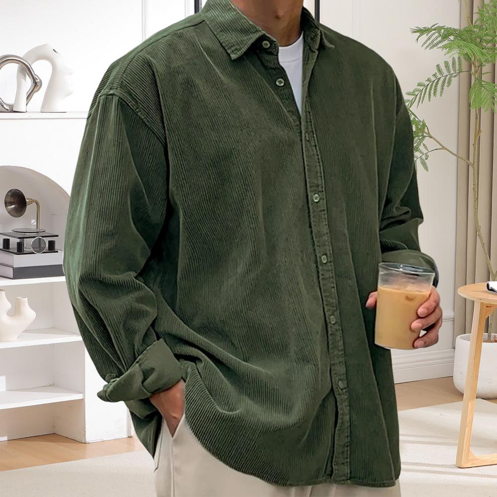 Outdoor Casual Mens Solid Colo - Corduroy Button Up Shirt Men 评论和价格