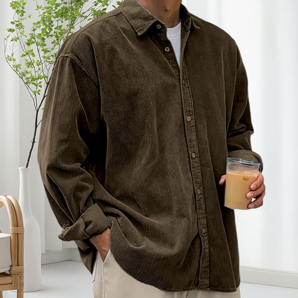 Outdoor Casual Mens Solid Colo - Corduroy Button Up Shirt Men 评论和价格