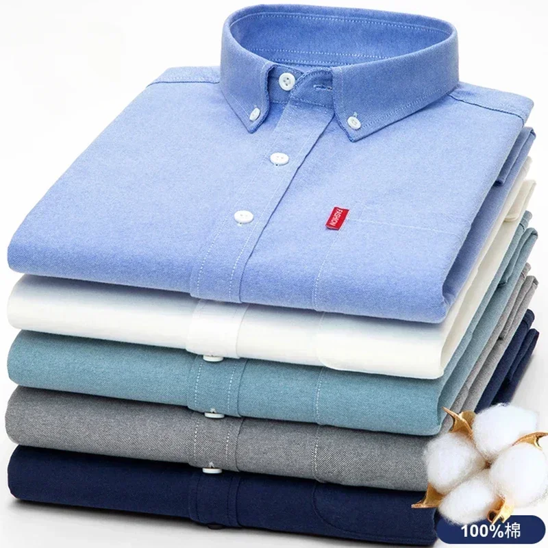 100% Pure Cotton Men's Solid C - Oxford Cotton Casual Shirt Business 评论和价格