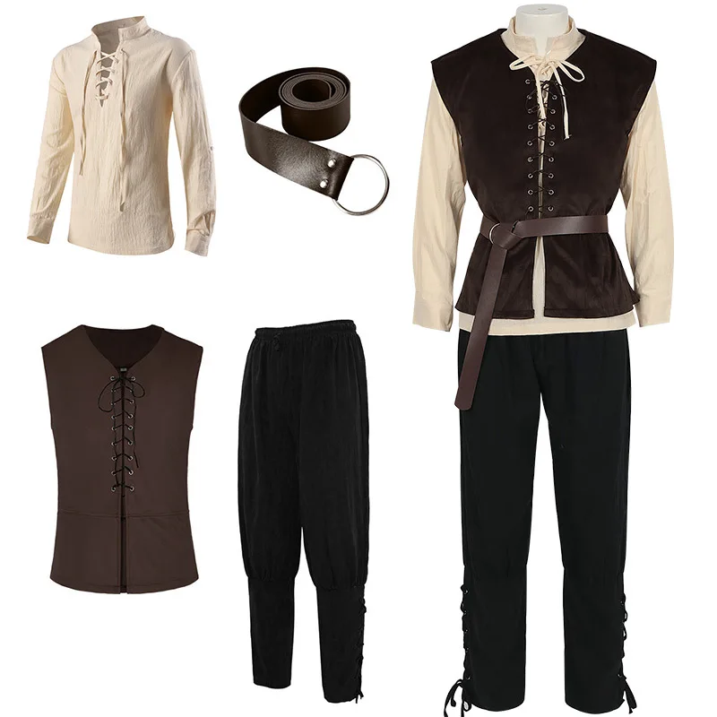 Medieval Shirts Gothic Steampu - Medieval Gothic Lace Up Pirate Shirt 评论和价格