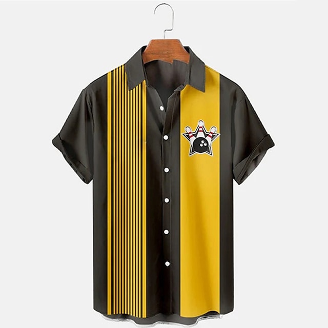 Men's Striped Bowling Pattern  - Short Sleeve Bowling Shirt Retro 评论和价格