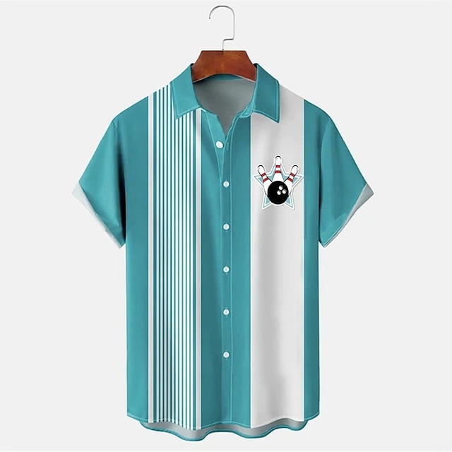 Men's Striped Bowling Pattern  - Short Sleeve Bowling Shirt Retro 评论和价格