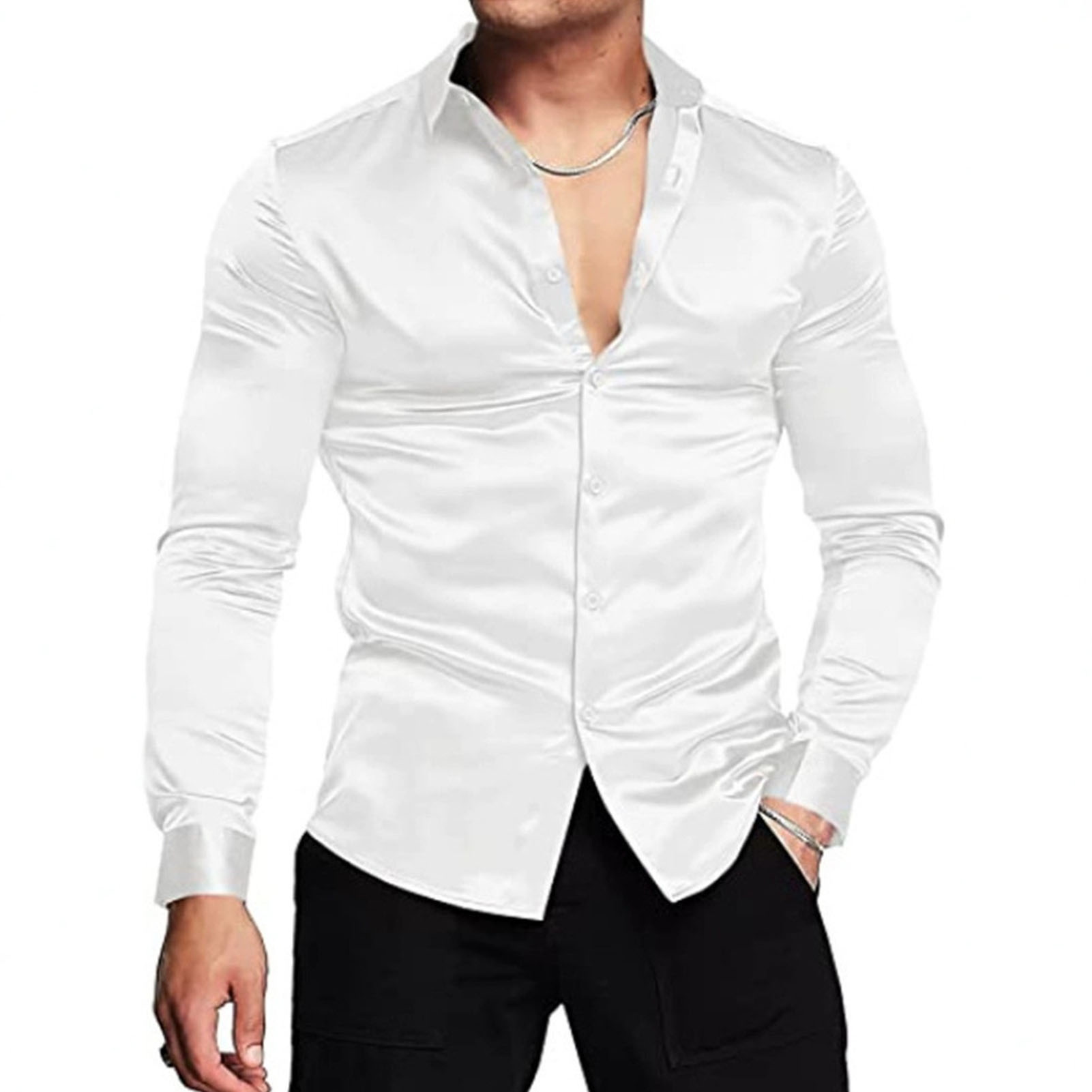 Spring Autumn Silk Satin Shirt - Mens Satin Silk Dress Shirt 评论和价格