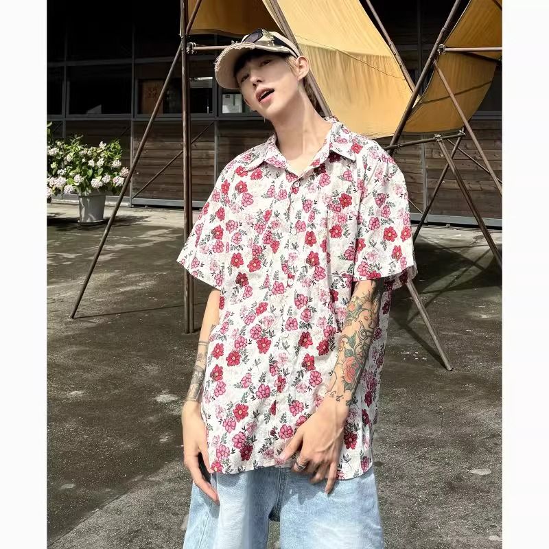 Men Trendy Vintage Floral Prin - Vintage Hawaiian Floral Shirt 评论和价格