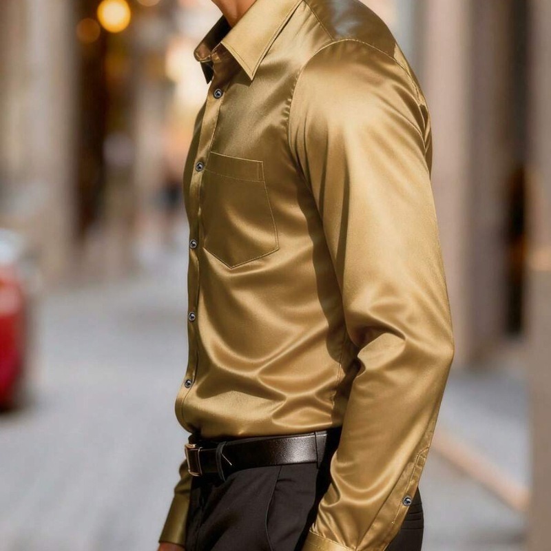 Men's Satin-Like Ice Silk Dres - Mens Satin Silk Dress Shirt 评论和价格