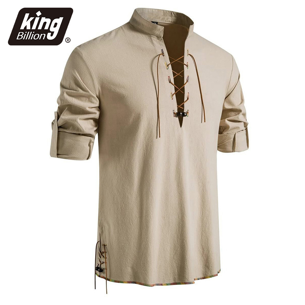 Men's Henley Neck Medieval Shi - Medieval Gothic Lace Up Pirate Shirt 评论和价格