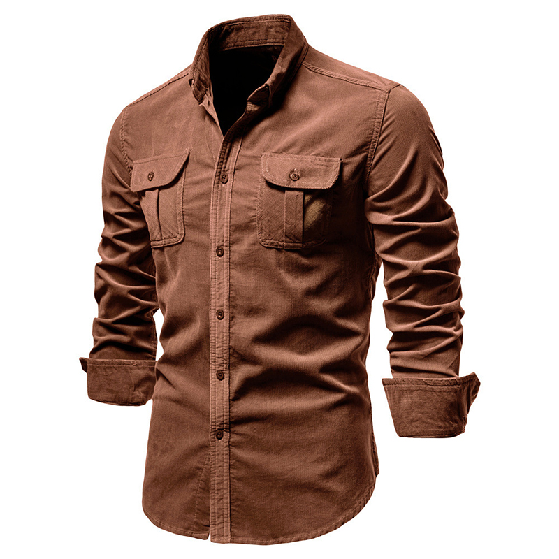 Vintage Solid Color Corduroy S - Corduroy Button Up Shirt Men 评论和价格