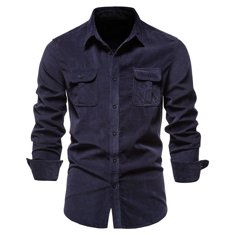 Vintage Solid Color Corduroy S - Corduroy Button Up Shirt Men 评论和价格