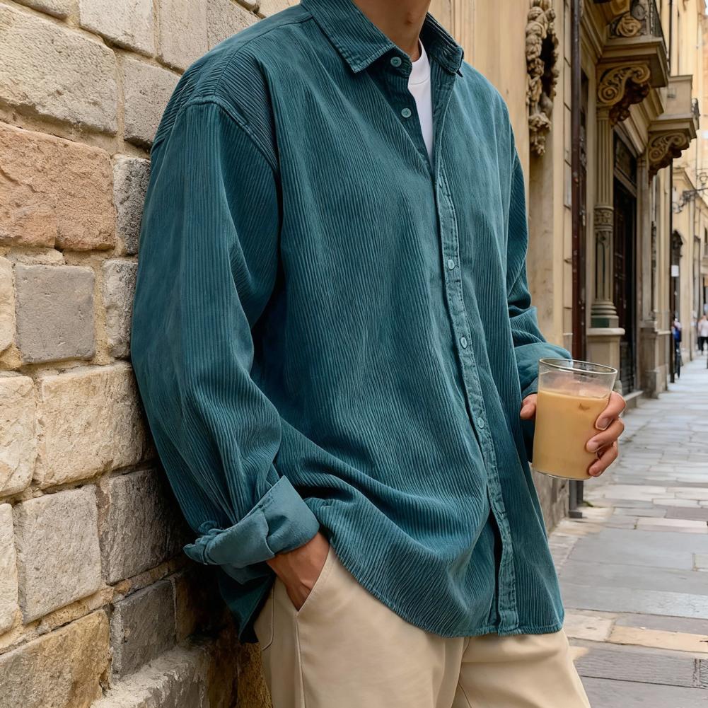 New Men's Corduroy Shirt Relax - Corduroy Button Up Shirt Men 评论和价格