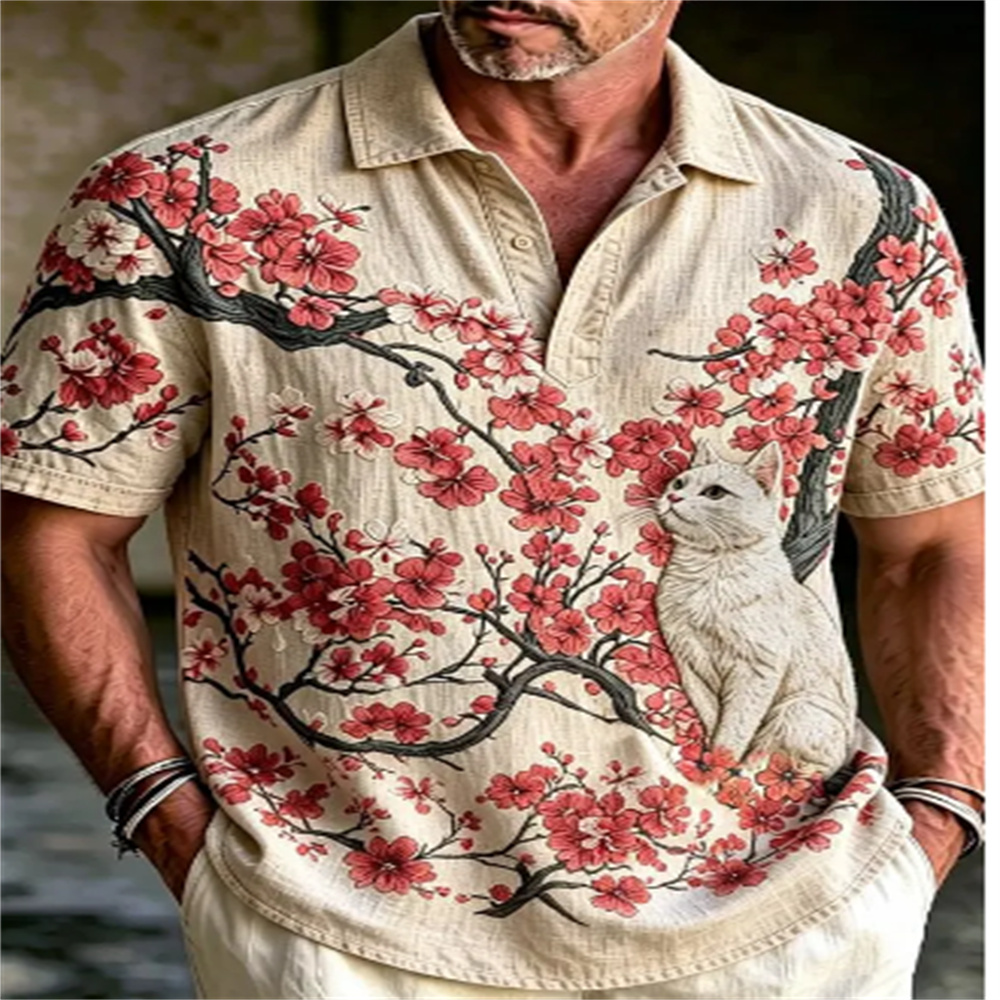 Men's Short Sleeve Polo Shirt  - Vintage Hawaiian Floral Shirt 评论和价格