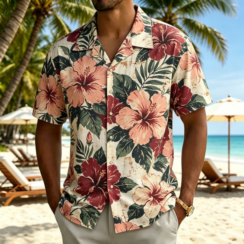 Men's vintage watercolor flora - Vintage Hawaiian Floral Shirt 评论和价格