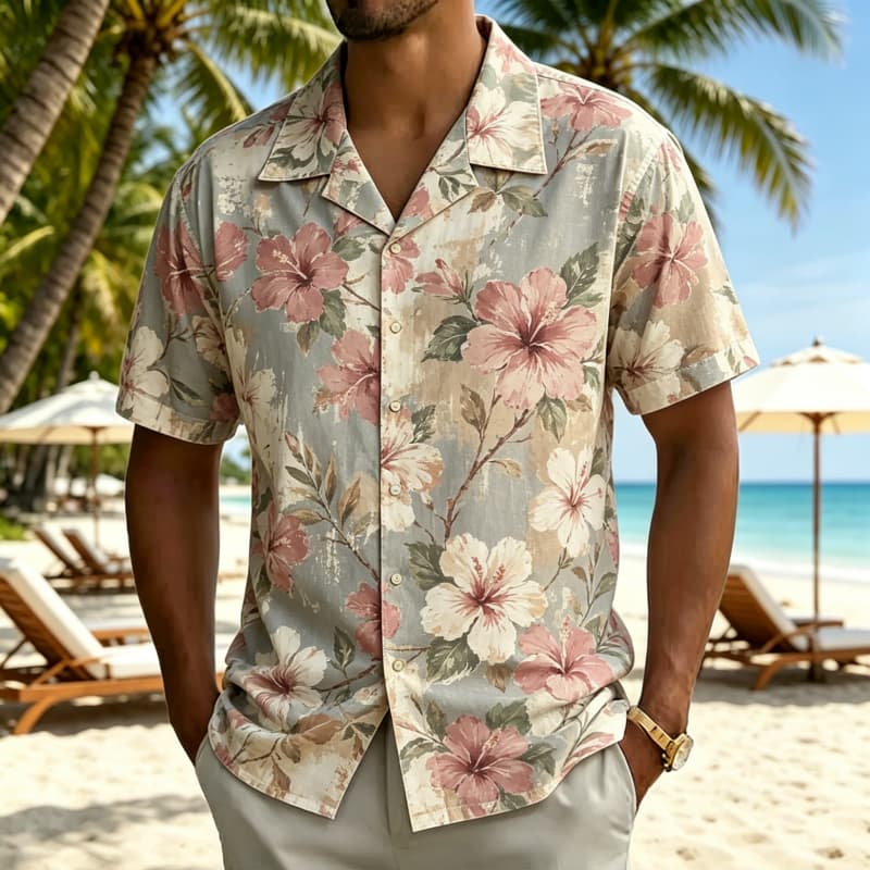 Men's vintage watercolor flora - Vintage Hawaiian Floral Shirt 评论和价格