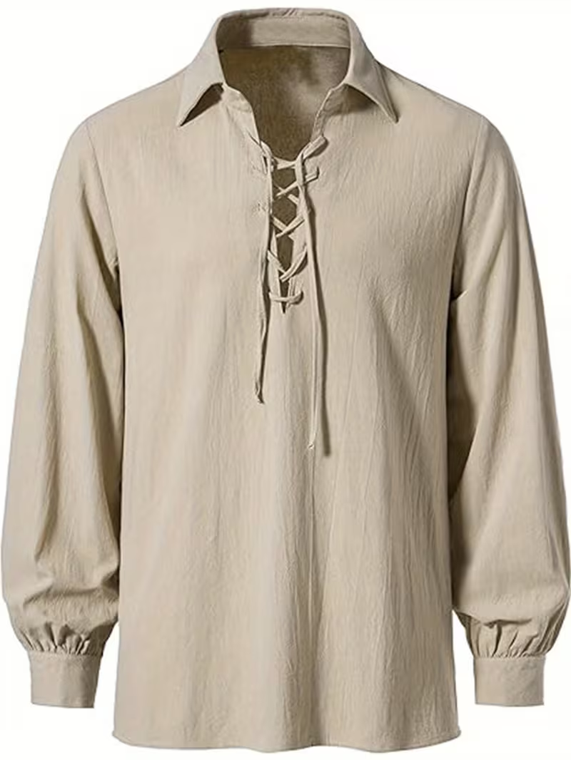 Men Renaissance Viking Pirate  - Medieval Gothic Lace Up Pirate Shirt 评论和价格