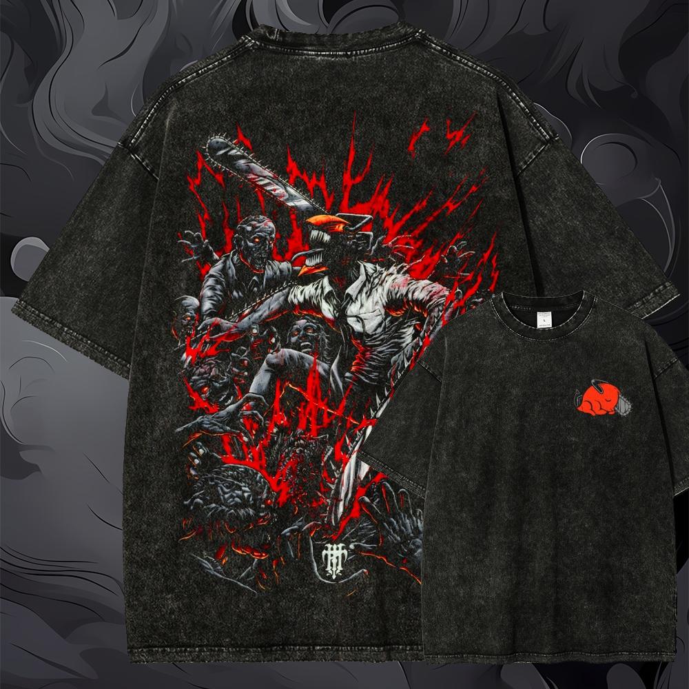 Oversized Chainsaw Man Graphic - Acid Wash Vintage Graphic T Shirt 评论和价格
