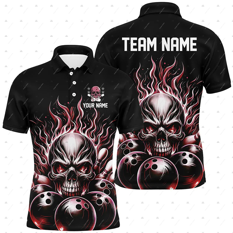 Custom Name Bowling Skull Flam - Short Sleeve Bowling Shirt Retro 评论和价格