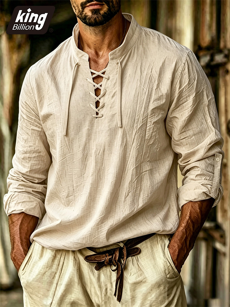 Men's V-neck T-shirt Pirate Me - Medieval Gothic Lace Up Pirate Shirt 评论和价格