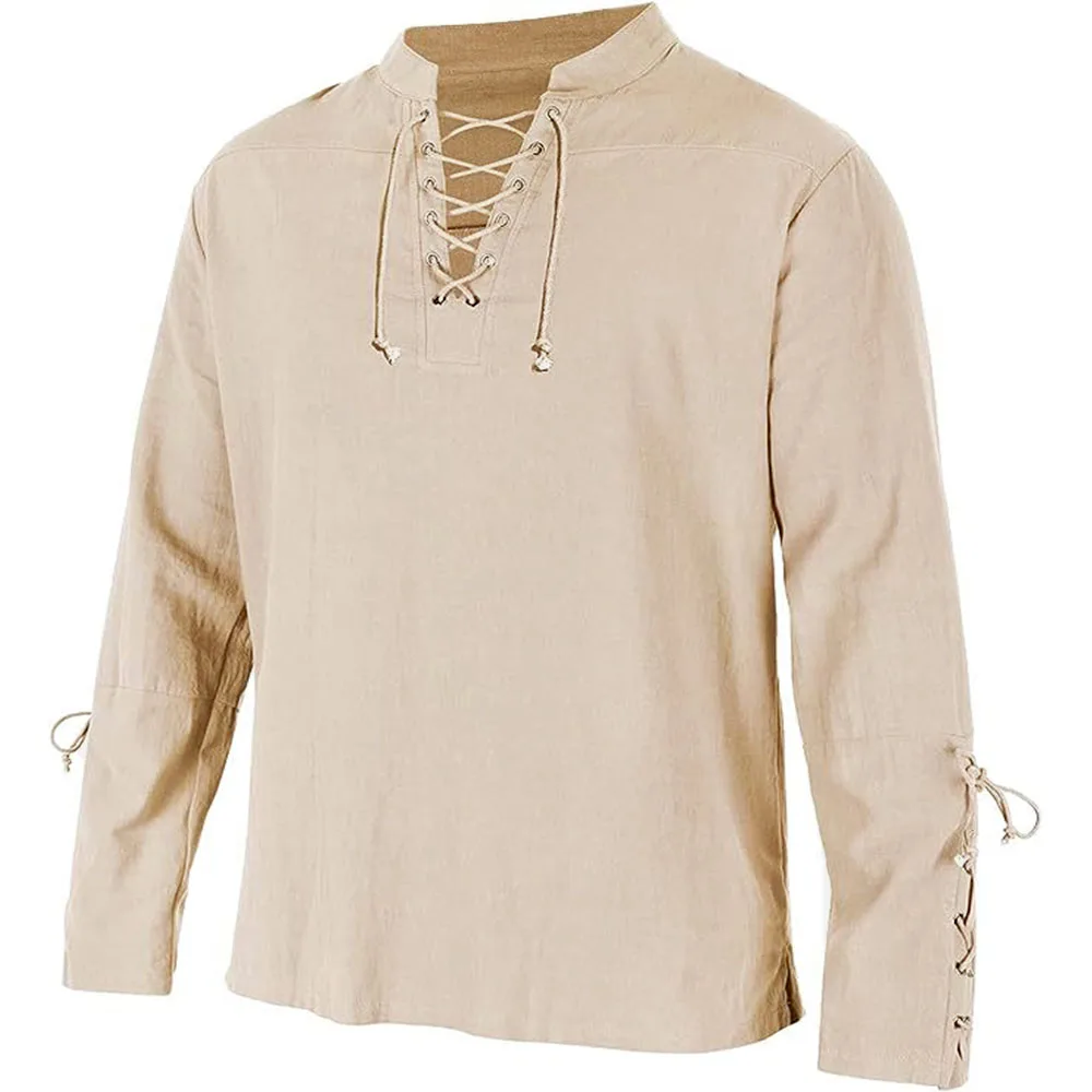 Men's Long Sleeve Shirts Lace  - Medieval Gothic Lace Up Pirate Shirt 评论和价格