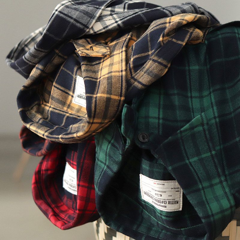 Autumn New Japanese Retro 300g - Flannel Plaid Shirt Heavy Weight 评论和价格
