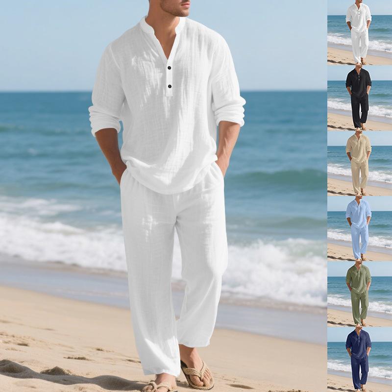 Linen Autumn New Men's Suit Be - Mens Linen Shirt Long Sleeve 评论和价格