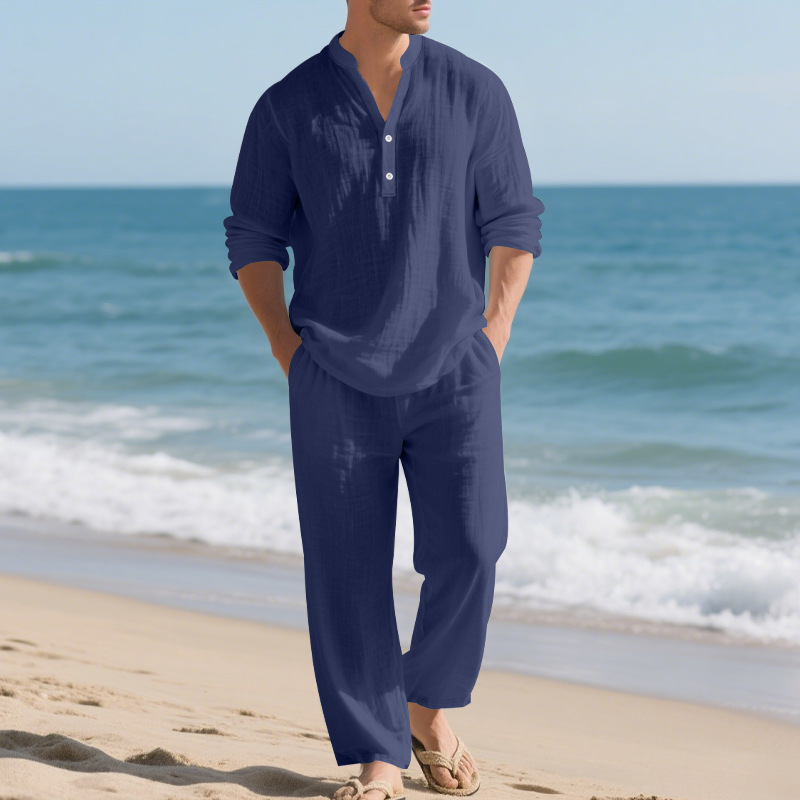Linen Autumn New Men's Suit Be - Mens Linen Shirt Long Sleeve 评论和价格