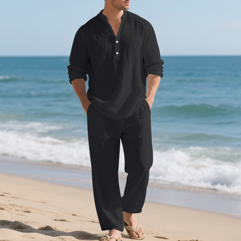 Linen Autumn New Men's Suit Be - Mens Linen Shirt Long Sleeve 评论和价格