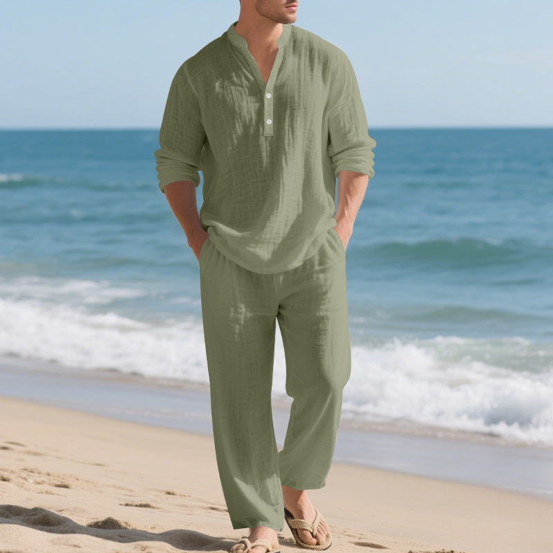 Linen Autumn New Men's Suit Be - Mens Linen Shirt Long Sleeve 评论和价格
