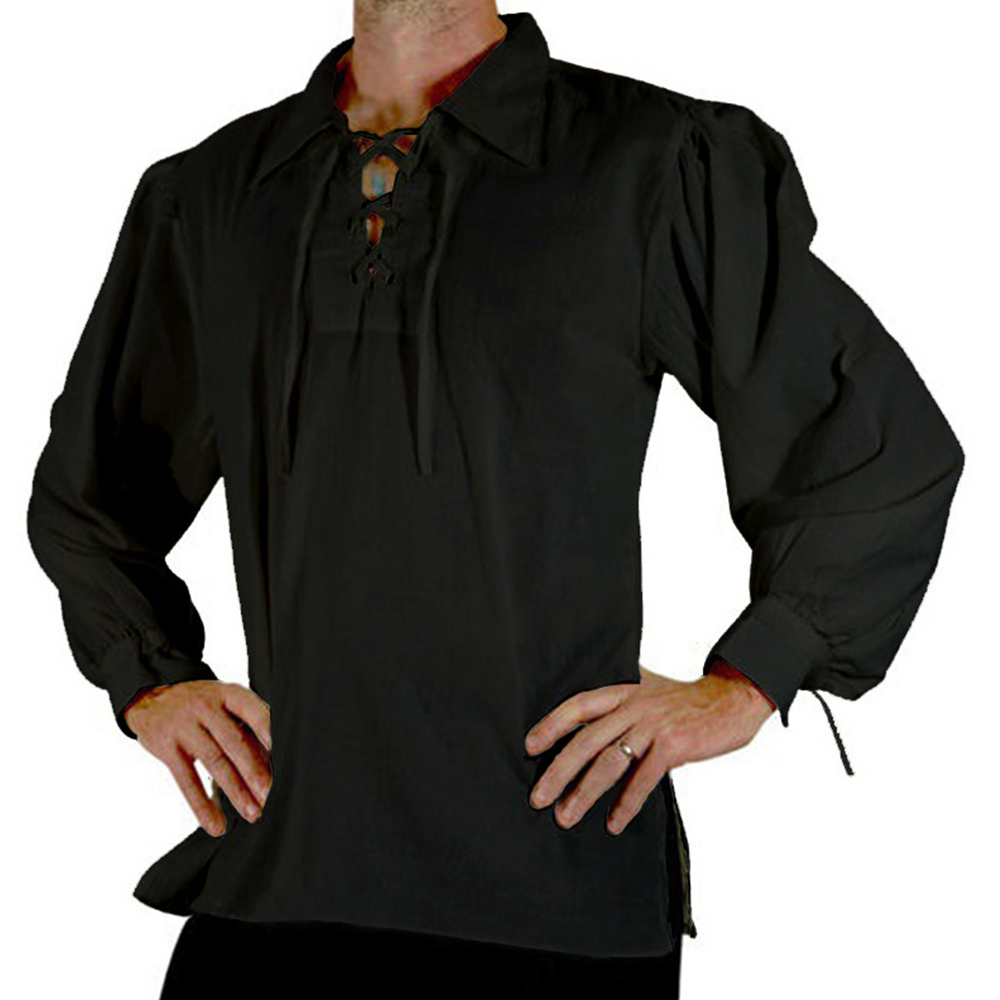 Men Medieval Renaissance Costu - Medieval Gothic Lace Up Pirate Shirt 评论和价格