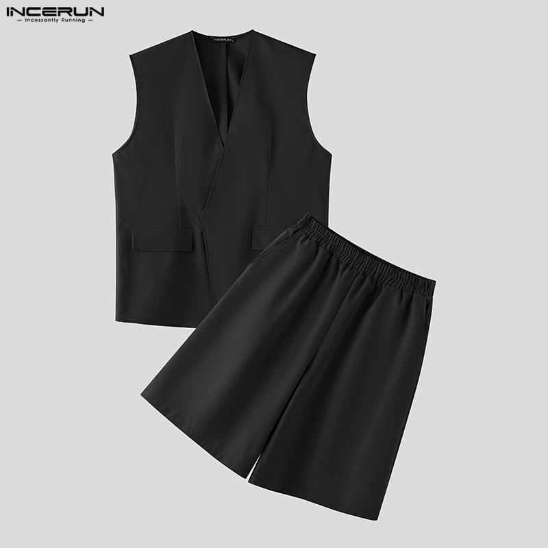 INCERUN Men Sets Solid Color V - Jackets 评论和价格