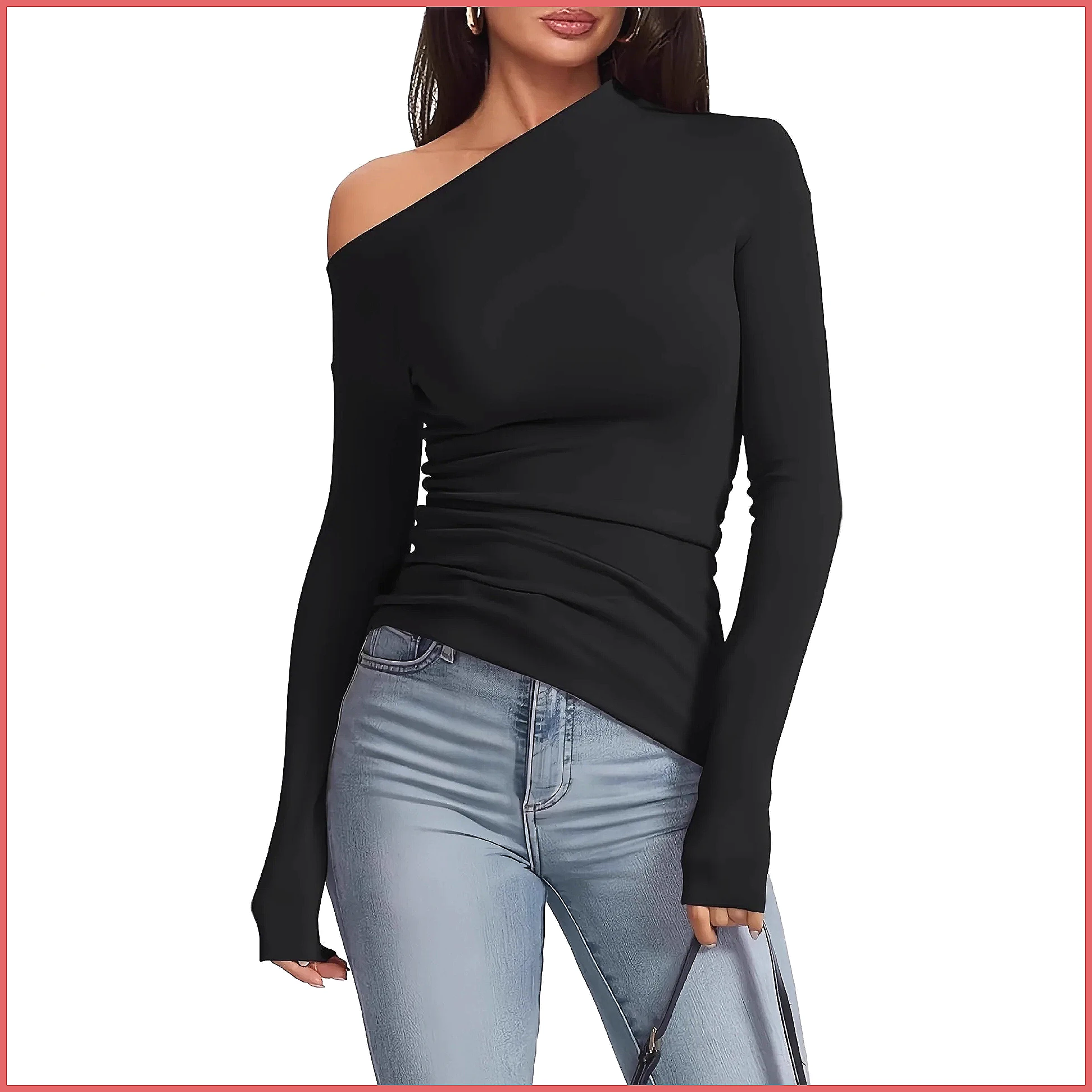 Off-Shoulder Long Sleeve T-Shi - T-Shirts 评论和价格