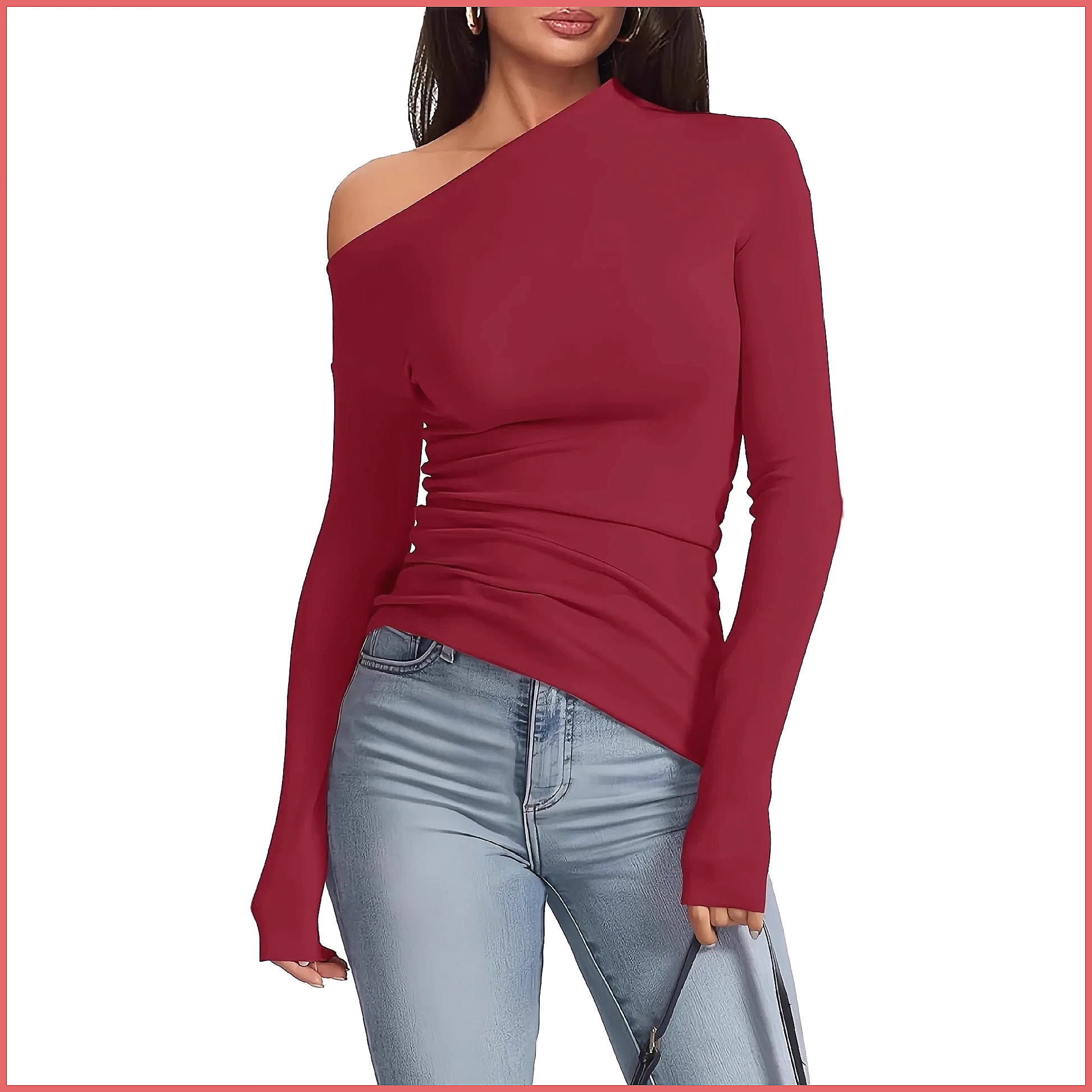 Off-Shoulder Long Sleeve T-Shi - T-Shirts 评论和价格