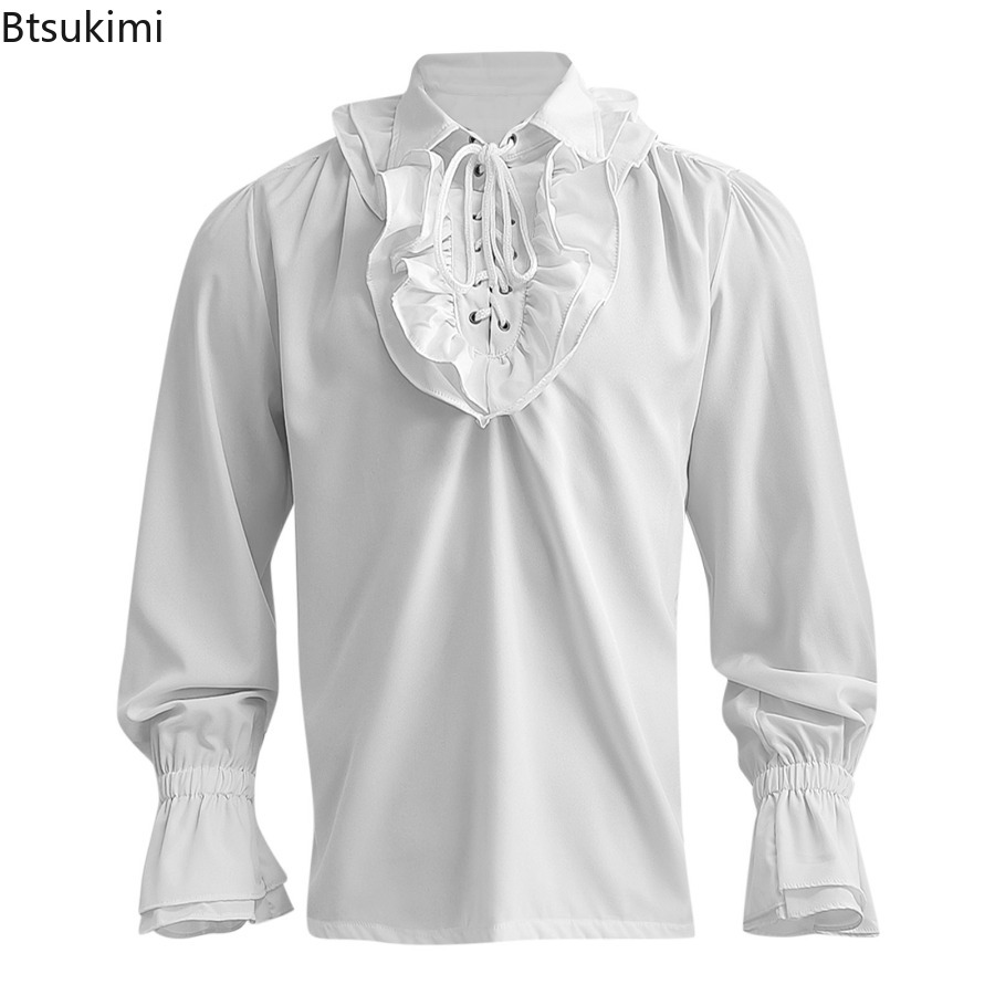 Men's Medieval Renaissance Pir - Medieval Gothic Lace Up Pirate Shirt 评论和价格